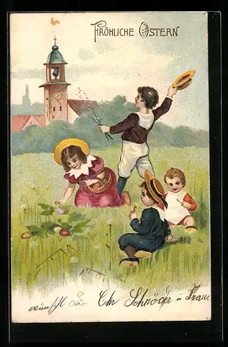 AK Kinder spielen im Grünen zu Ostern