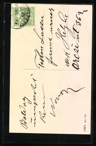 AK Zwerg mit Hasen unter dem Arm und Schäfchen an der Leine