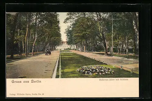AK Berlin-Tiergarten, Bellevue-Allee mit Schloss