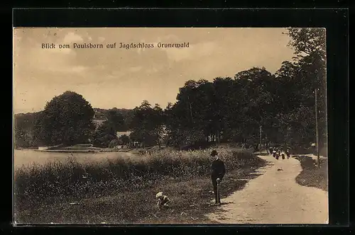 AK Berlin-Grunewald, Blick von Paulsborn auf Jagdschloss Grunewald