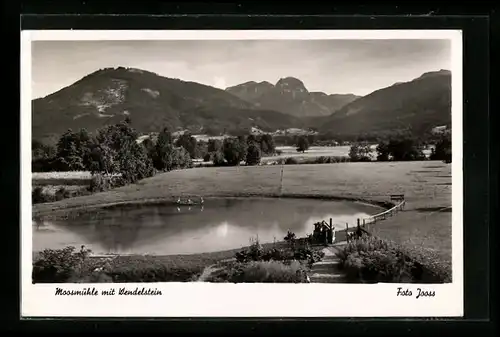 AK Moosmühle bei Feilnbach, Ortsansicht mit Teich und Wendelstein