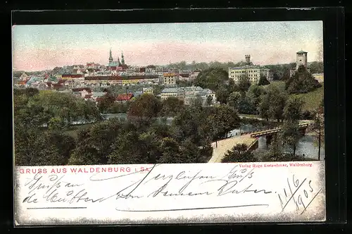 AK Waldenburg i. S., Ortsansicht mit Brücke aus der Vogelschau