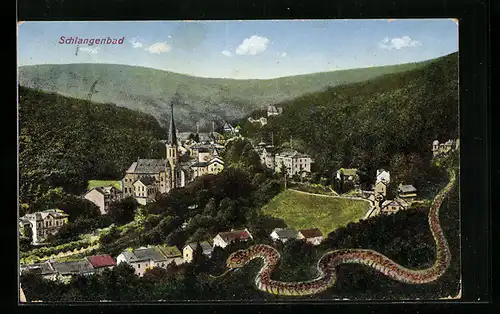 AK Schlangenbad, Ortsansicht mit Schlange