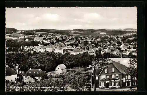 AK Olpe i. W., Gasthof Sauerland F. Müller, Markt 2, Ortsansicht aus der Vogelschau