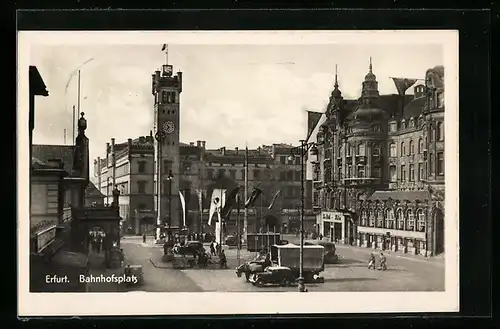 AK Erfurt, Bahnhofsplatz aus der Vogelschau