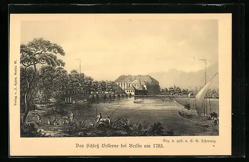 Künstler-AK Berlin-Tiergarten, Das Schloss Bellevue um 1785