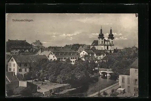 AK Donaueschingen, Teilansicht mit Kirche