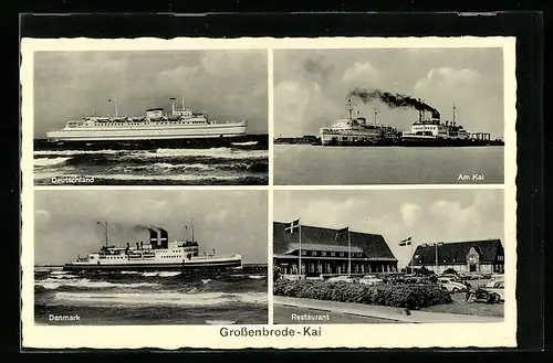 AK Grossenbrode, Kai mit Dampfer Deutschland, Danmark und Restaurant