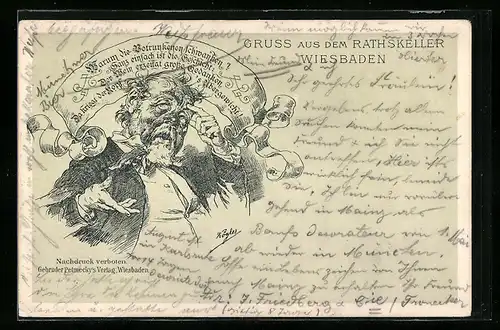 Künstler-AK Wiesbaden, Rathskeller, ein lyrischer Weinkenner