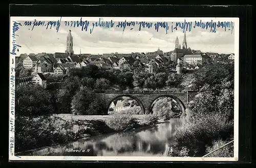 AK Rottweil a. N., Ortsansicht, Brücke über dem Wasser