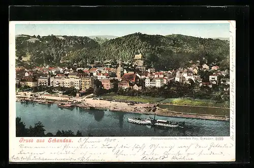 AK Schandau, Dampfer fährt vorbei