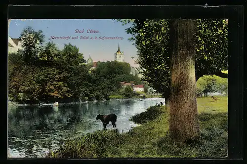 AK Bad Cleve, Hermisdahl und Blick a. d. Schwanenburg