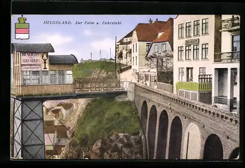 AK Helgoland, Der Falm mit Hotel Belvedere und Fahrstuhl