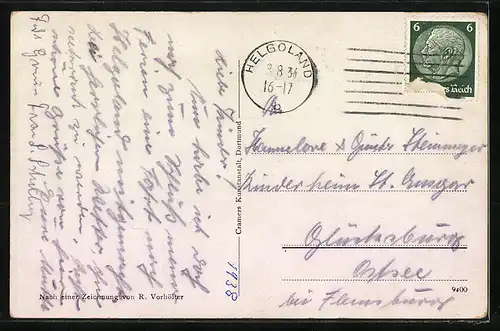 Künstler-AK Helgoland, Insel mit Schiff und Leuchtturm