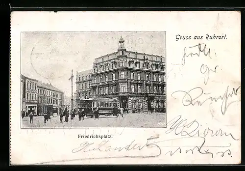 AK Ruhrort, Strassenbahn auf dem Friedrichsplatz