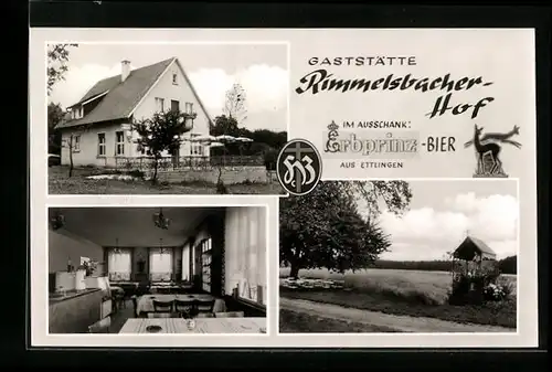 AK Ettlingen, Gaststätte Rimmelsbacher Hof, verschiedene Ansichten