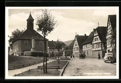 AK Langensteinbach, Strassenpartie mit Rathaus