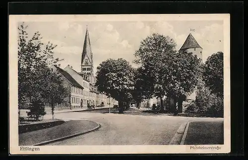 AK Ettlingen, Pfrozheimerstrasse mit Bäumen