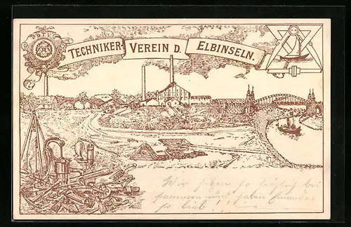 Lithographie Hamburg, Techniker-Verein der Elbinseln, Ortspartie