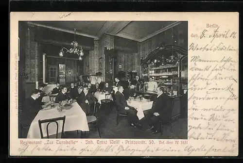 AK Berlin-Kreuzberg, Restaurant Zur Turnhalle, Prinzenstr. 50, Innenansicht