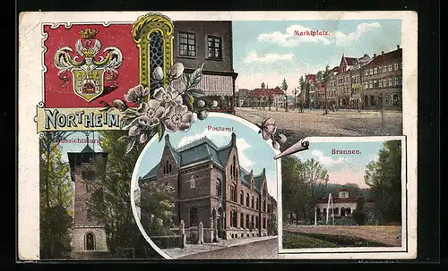 AK Northeim, Marktplatz, Brunnen, Postamt, Aussichtsturm