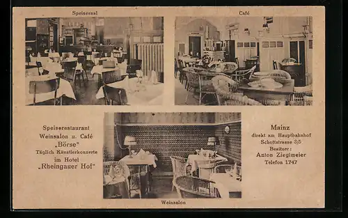 AK Mainz, Cafe-Restaurant Börse im Hotel Rheingauer Hof, Schottstrasse 3 /5