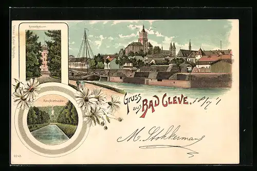 Lithographie Bad Cleve, Aussichtsthurm, Amphietheater