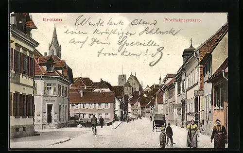 AK Bretten, Pforzheimerstrasse mit Haus Franz Strasser