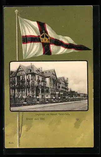 AK Kiel, Logierhaus des Kaiserl. Yacht-Clubs, Fahne