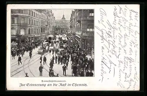 AK Chemnitz, Blick in Strasse während eines Dampfkesseltransports