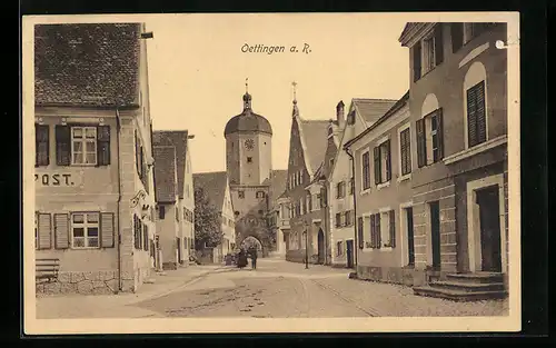 AK Oettingen a. R., Blick auf Hässerfassaden und Turmtor