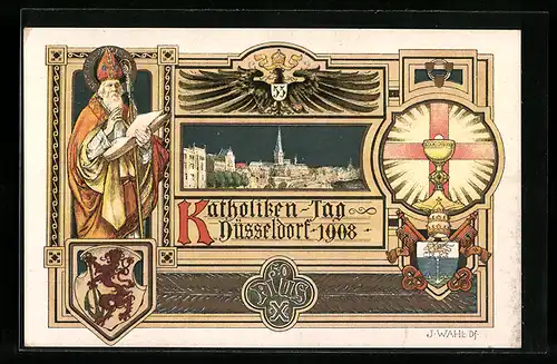 Künstler-AK Düsseldorf, Festpostkarte Katholiken-Tag 1908