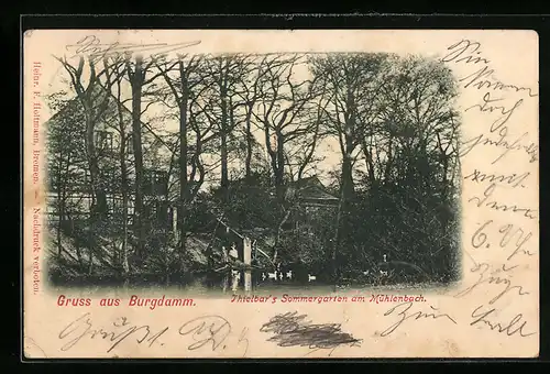 AK Burgdamm, Thielbars Sommergarten am Mühlenbach