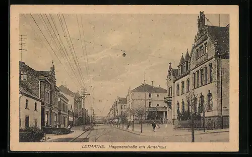 AK Letmathe, Hagenerstrasse mit Amtshaus