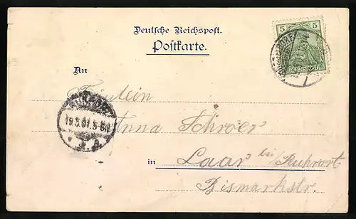 Lithographie Düsseldorf, Gruss aus dem Restaurant Villa Golzheim, Inh. Rob. Ploum