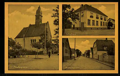 AK Neuburgweier, Kirche, Schulhaus, Wilhelmstrasse