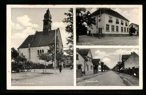 AK Rheinstetten, Partie an der Kapelle, Blick in die Auerstrasse, Totalansicht der Schule