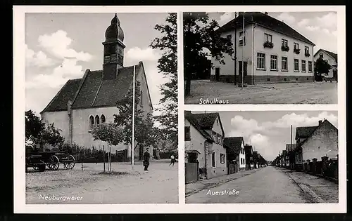 AK Rheinstetten, Partie an der Kapelle, Blick in die Auerstrasse, Totalansicht der Schule