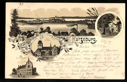 Lithographie Ratzeburg, Kgl. Lehrer-Seminar, Hauptwache, Ortsansicht