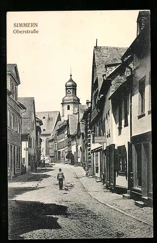 AK Simmern, Oberstrasse mit Blick zum Kirchturm