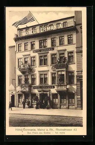 AK Mainz a. Rh., Hotel Germania, Rheinstrasse 43, Bes. Franz Jos. Endres