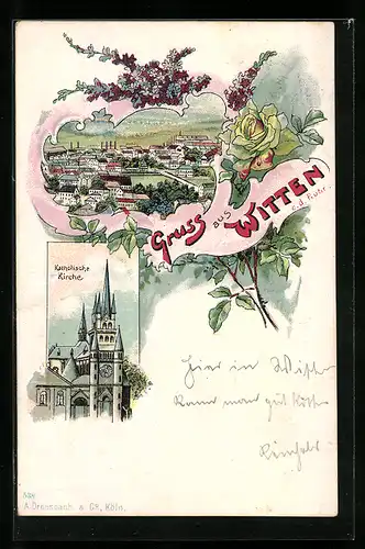 Lithographie Witten a. d. Ruhr. Kathol. Kirche