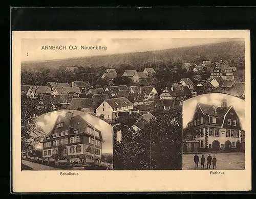 AK Arnbach O. A. Neuenbürg, Schulhaus, Rathaus, Totalansicht