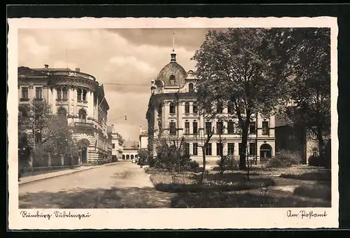 AK Rumburg /Sudetengau, Strassenpartie am Postamt