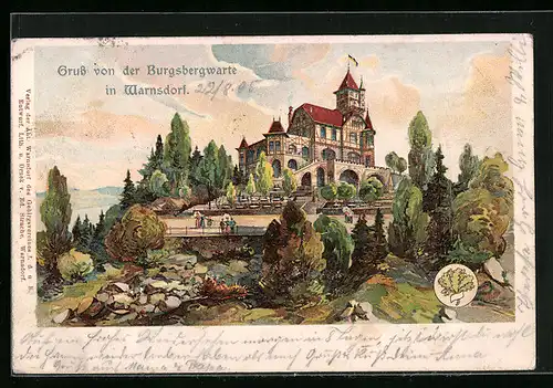 Lithographie Warnsdorf / Varnsdorf, Blick zum Gasthaus Burgbergwarte