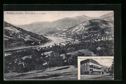 AK Sebusein /Elbe, Restaurant Vergissmeinnicht, Panorama