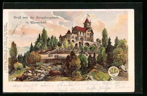 Lithographie Warnsdorf, Gasthaus Burgsbergwarte