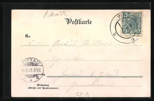 Lithographie Warnsdorf, Gasthaus Burgsbergwarte