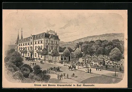 AK Bad Neuenahr, Bonns Kronenhotel mit Strasse und Parkanlage