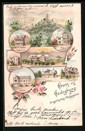 Lithographie Godesberg, Evangelisches Pädagogium mit Haus Wigant und Constantia, Rectorat